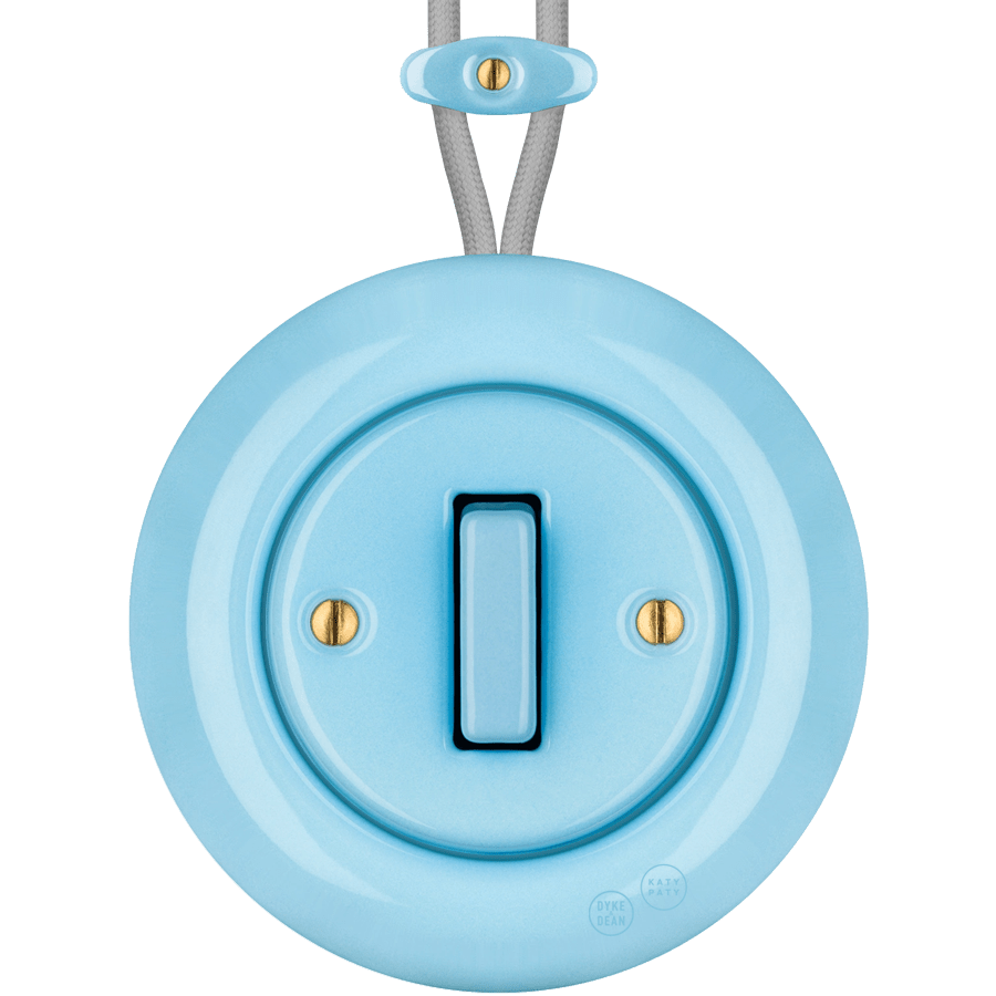 PORCELAIN KATY PATY COLONA ROUND SURFACE MOUNTED SLIM BUTTON SWITCH PASTEL BLUE - DYKE & DEAN