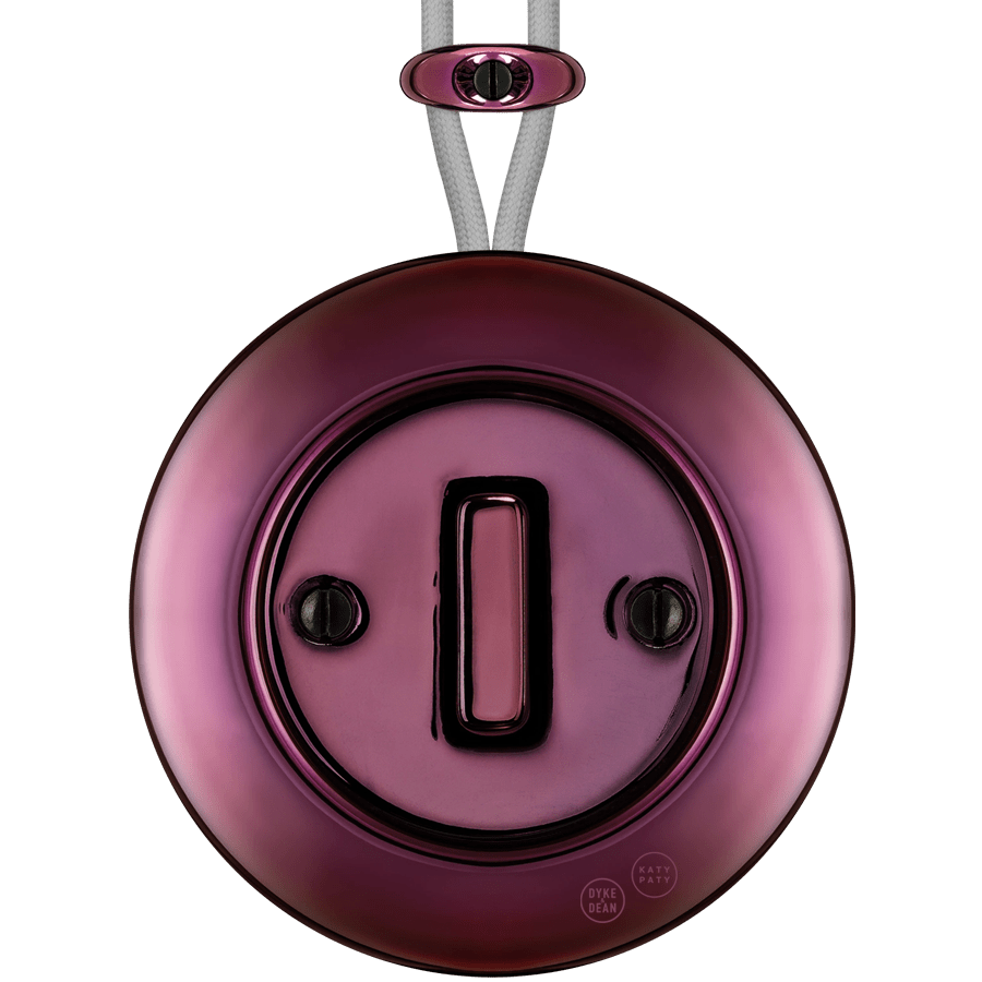 PORCELAIN KATY PATY COLONA ROUND SURFACE MOUNTED SLIM BUTTON SWITCH PURPLE - DYKE & DEAN