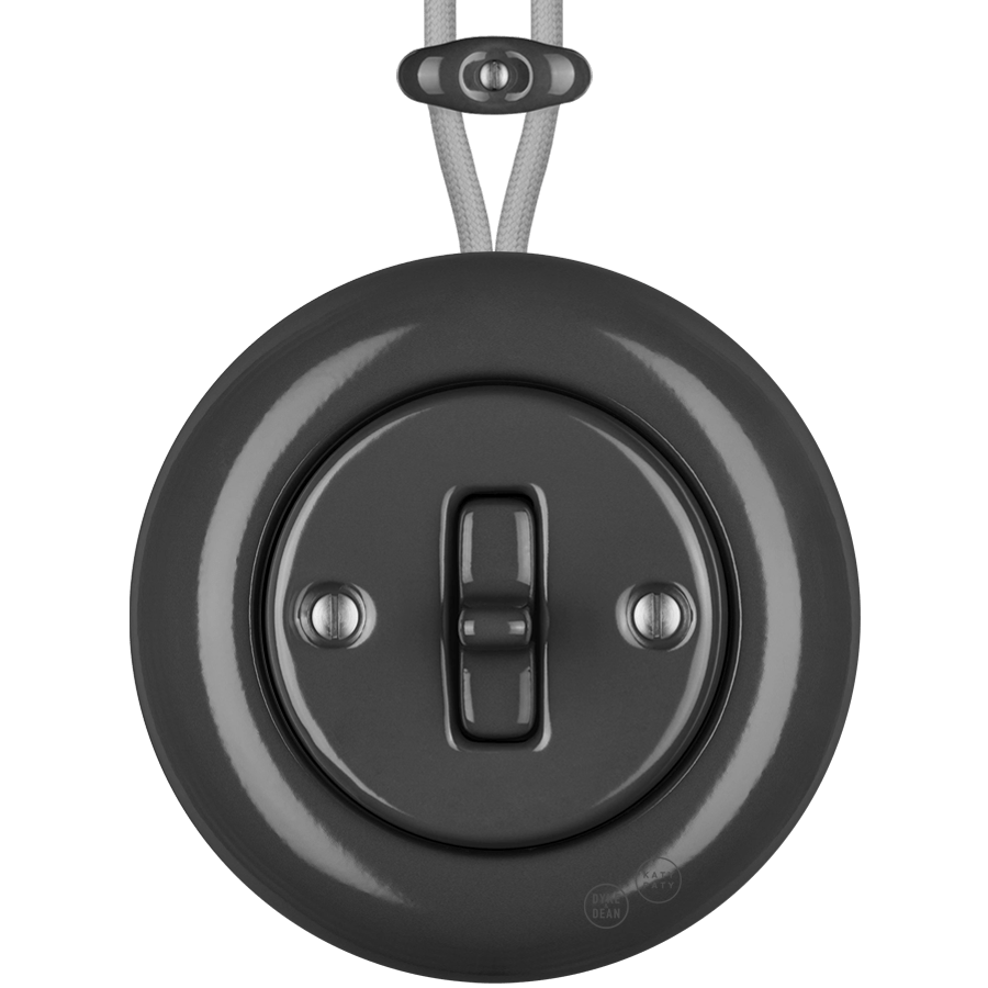 PORCELAIN KATY PATY COLONA ROUND SURFACE MOUNTED TOGGLE BUTTON SWITCH DARK GREY - DYKE & DEAN
