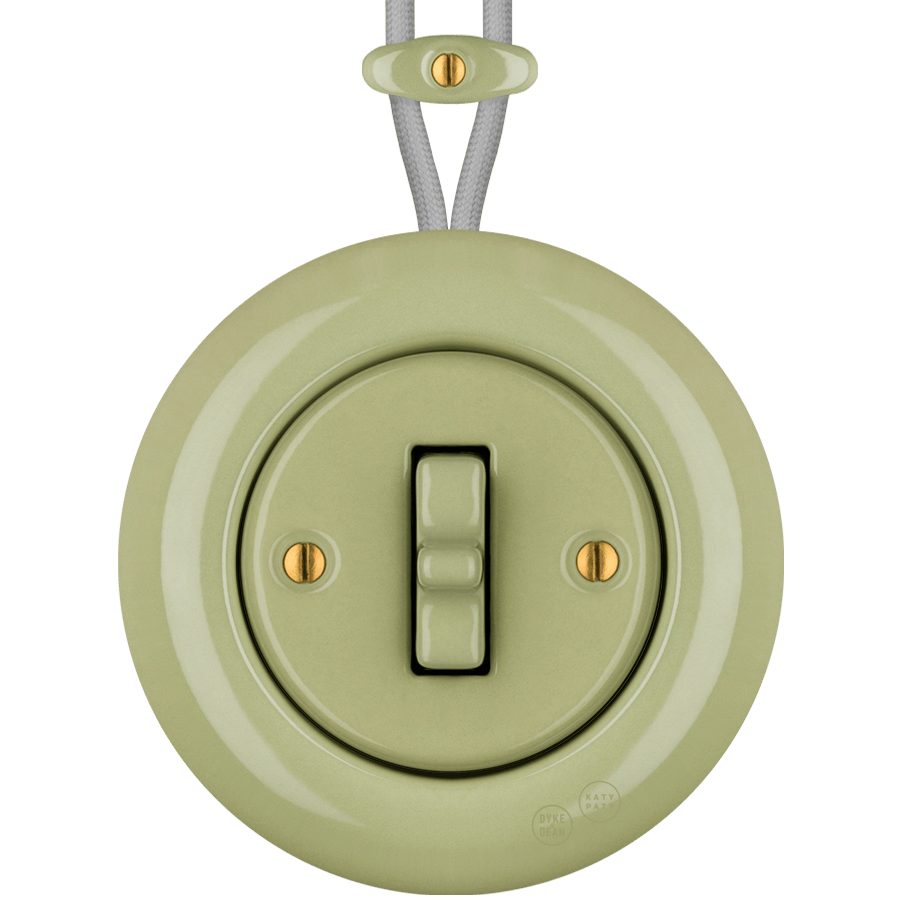 PORCELAIN KATY PATY COLONA ROUND SURFACE MOUNTED TOGGLE BUTTON SWITCH MOSS GREEN - DYKE & DEAN