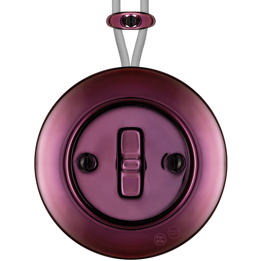 PORCELAIN KATY PATY COLONA ROUND SURFACE MOUNTED TOGGLE BUTTON SWITCH PURPLE - DYKE & DEAN