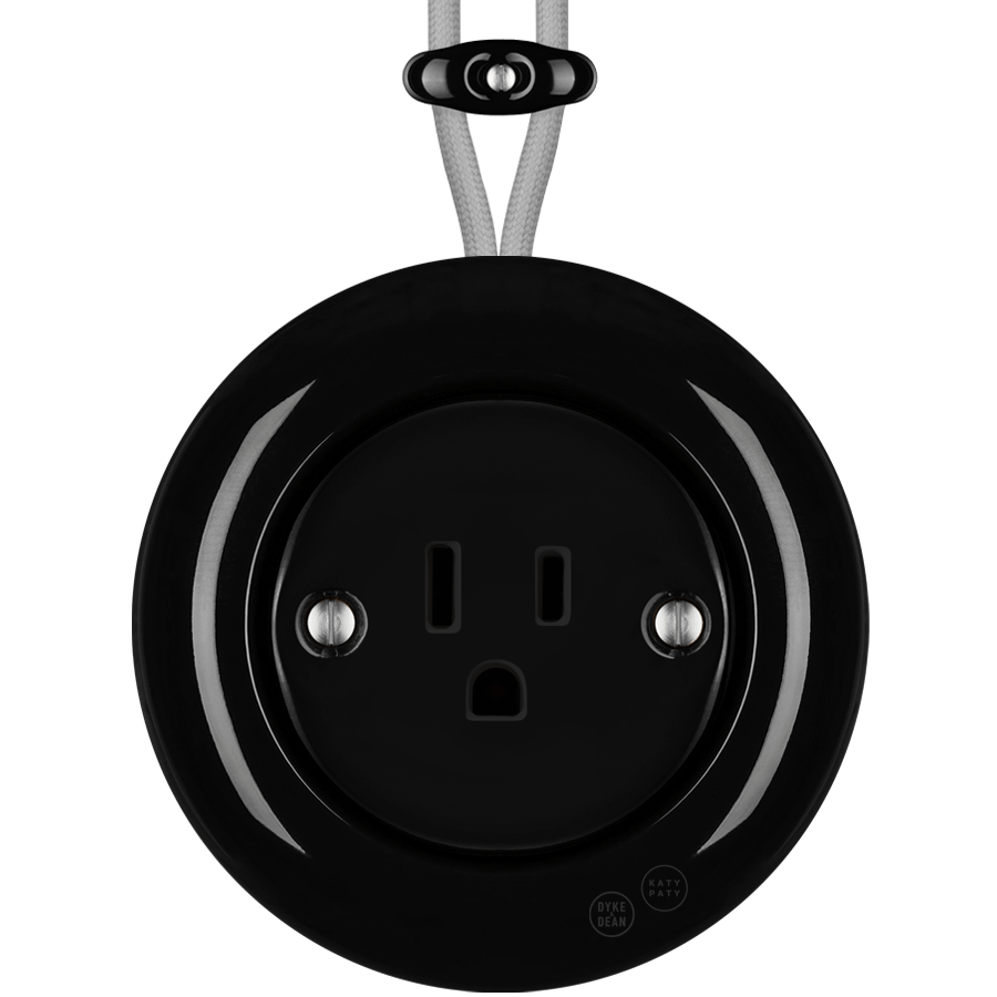 PORCELAIN KATY PATY COLONA ROUND SURFACE MOUNTED USA 15AMP SOCKET BLACK - DYKE & DEAN