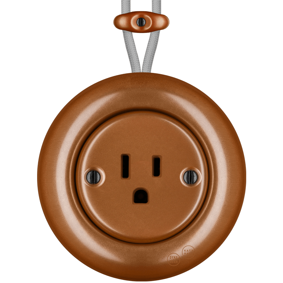 PORCELAIN KATY PATY COLONA ROUND SURFACE MOUNTED USA 15AMP SOCKET COPPER - DYKE & DEAN