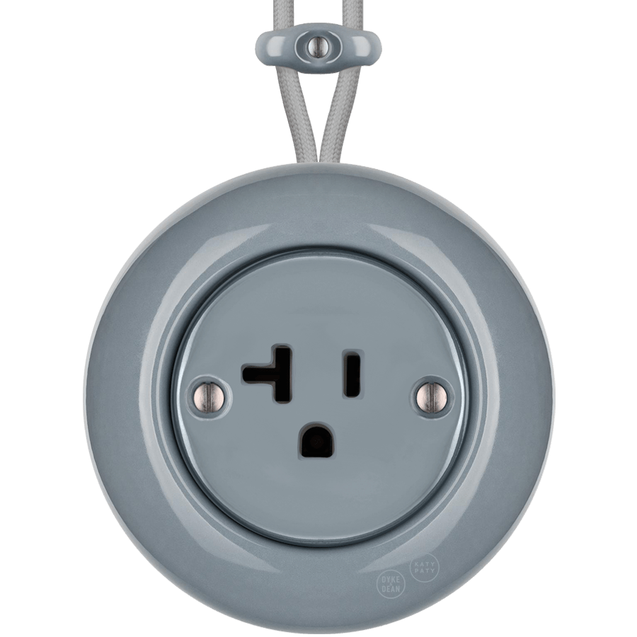 PORCELAIN KATY PATY COLONA ROUND SURFACE MOUNTED USA 20AMP SOCKET ASH GREY - DYKE & DEAN