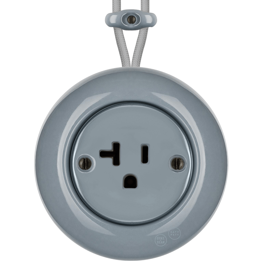PORCELAIN KATY PATY COLONA ROUND SURFACE MOUNTED USA 20AMP SOCKET ASH GREY - DYKE & DEAN