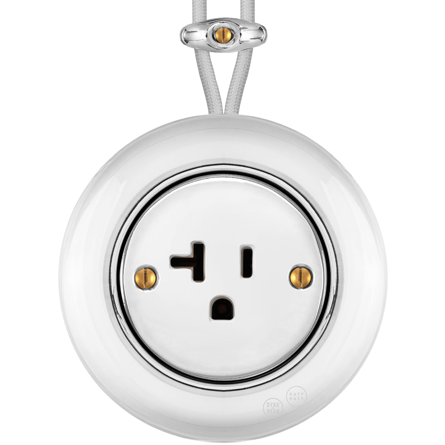 PORCELAIN KATY PATY COLONA ROUND SURFACE MOUNTED USA 20AMP SOCKET CHROME - DYKE & DEAN