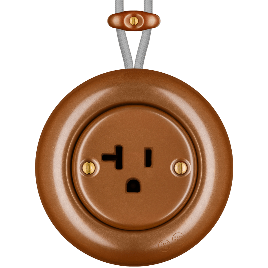 PORCELAIN KATY PATY COLONA ROUND SURFACE MOUNTED USA 20AMP SOCKET COPPER - DYKE & DEAN