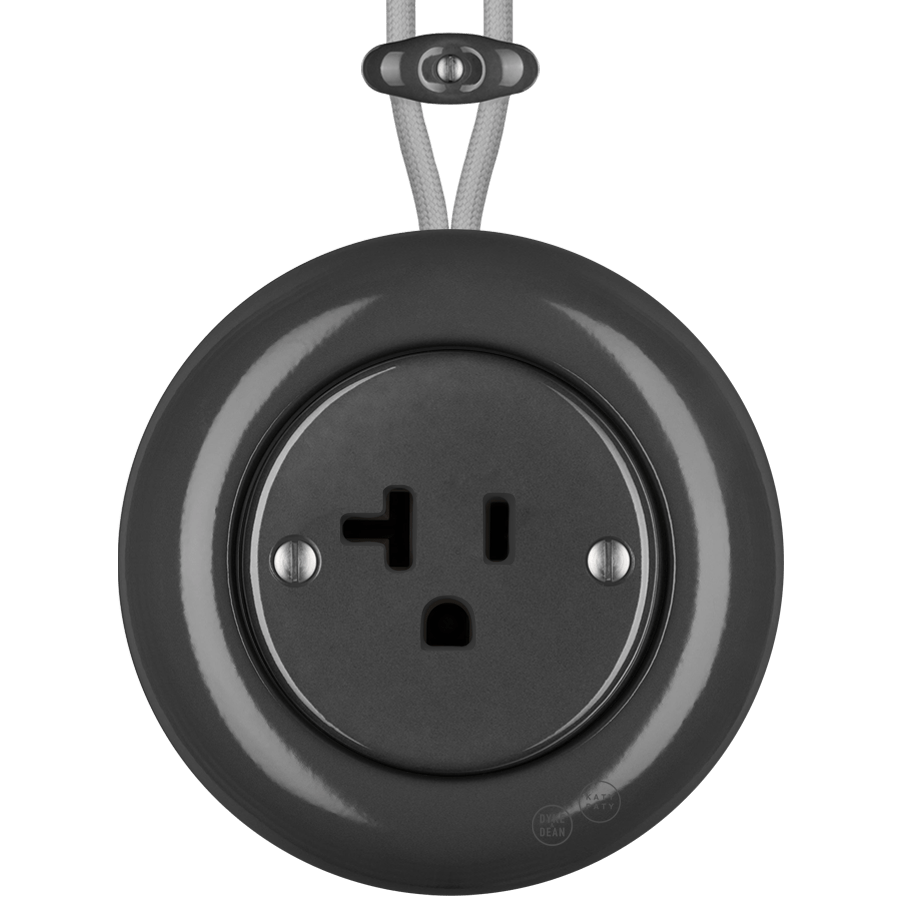 PORCELAIN KATY PATY COLONA ROUND SURFACE MOUNTED USA 20AMP SOCKET DARK GREY - DYKE & DEAN