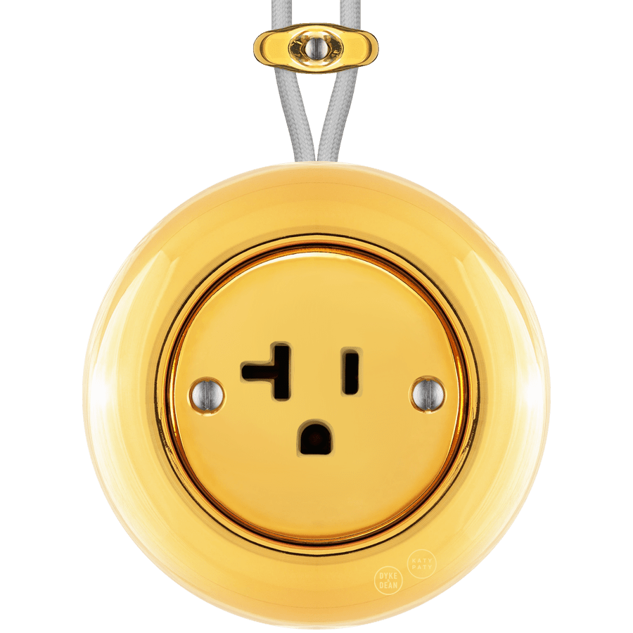 PORCELAIN KATY PATY COLONA ROUND SURFACE MOUNTED USA 20AMP SOCKET GOLD - DYKE & DEAN