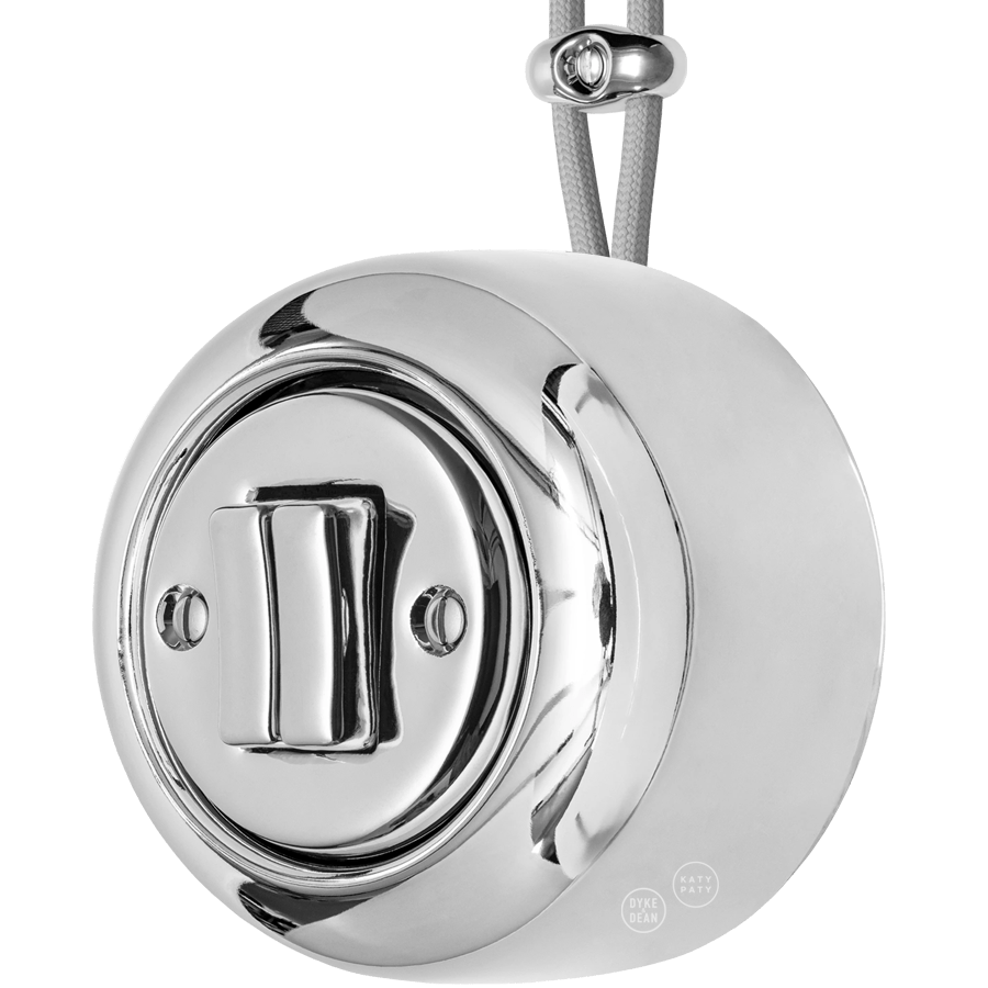 PORCELAIN ROUND SURFACE MOUNTED DOUBLE SLIM BUTTON SWITCH CHROME - DYKE & DEAN