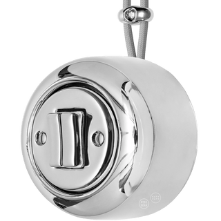 PORCELAIN ROUND SURFACE MOUNTED DOUBLE SLIM BUTTON SWITCH CHROME - DYKE & DEAN