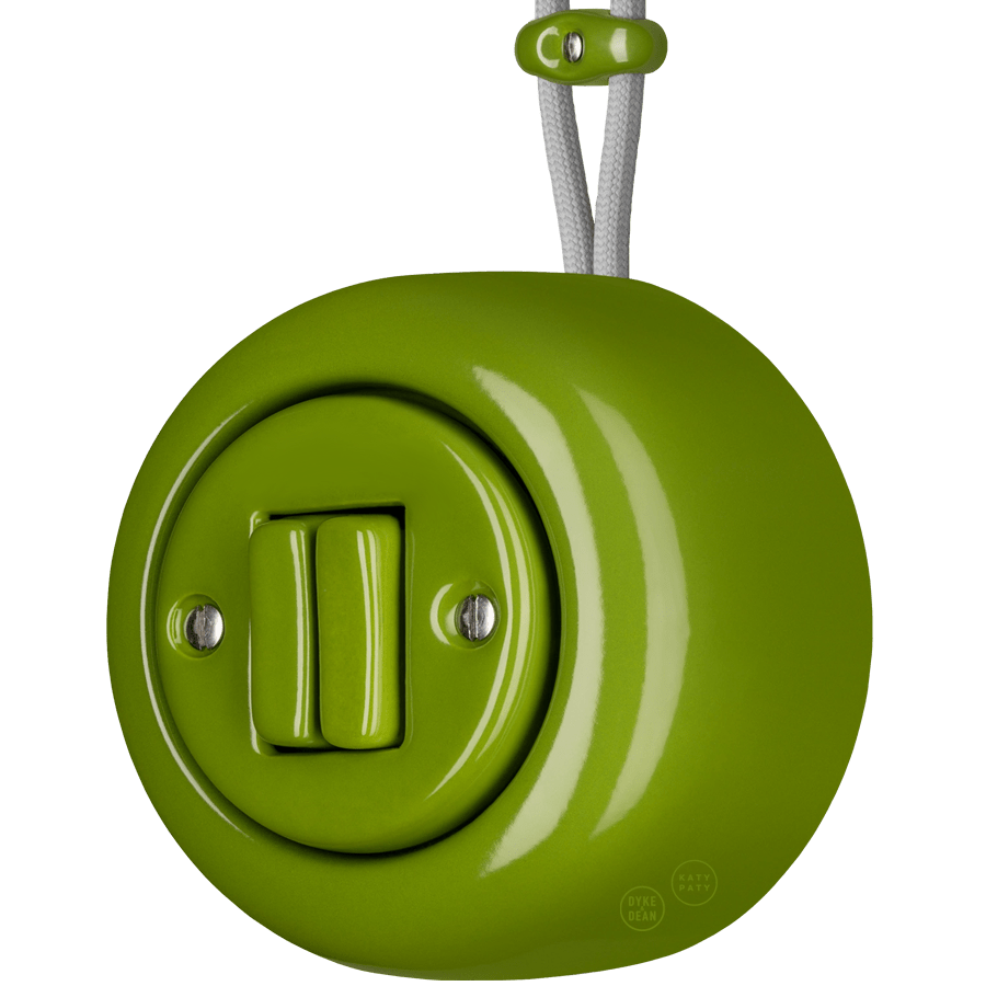 PORCELAIN ROUND SURFACE MOUNTED DOUBLE SLIM BUTTON SWITCH GREEN - DYKE & DEAN