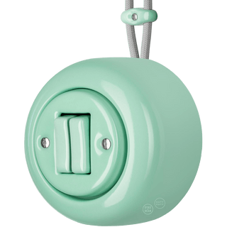 PORCELAIN ROUND SURFACE MOUNTED DOUBLE SLIM BUTTON SWITCH MINT - DYKE & DEAN
