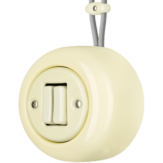 PORCELAIN ROUND SURFACE MOUNTED DOUBLE SLIM BUTTON SWITCH VANILLA - DYKE & DEAN