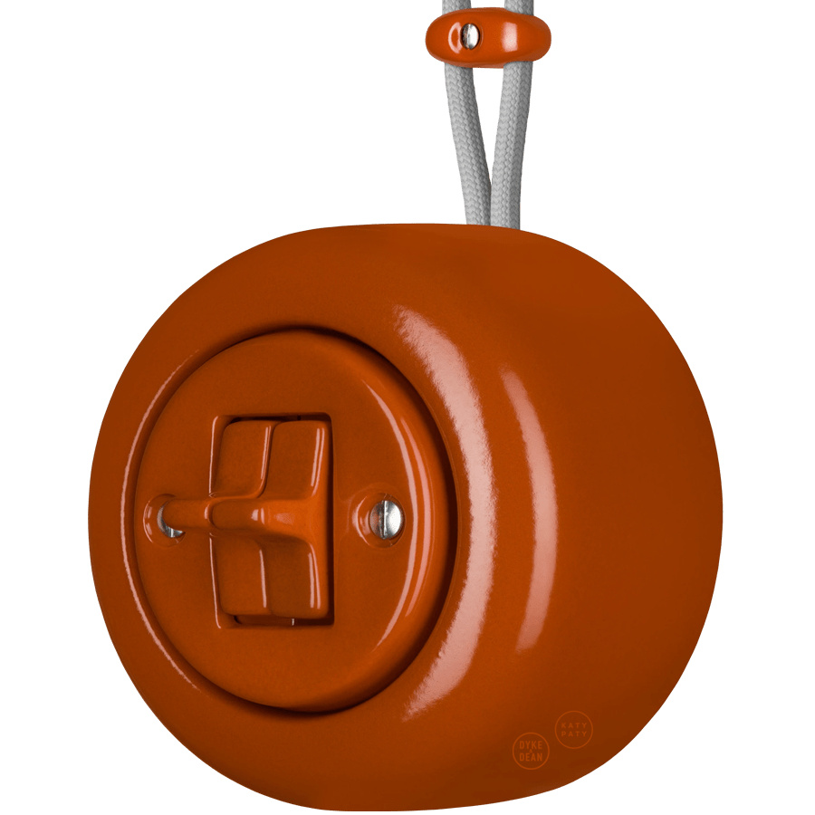 PORCELAIN ROUND SURFACE MOUNTED DOUBLE TOGGLE BUTTON SWITCH BRICK RED - DYKE & DEAN