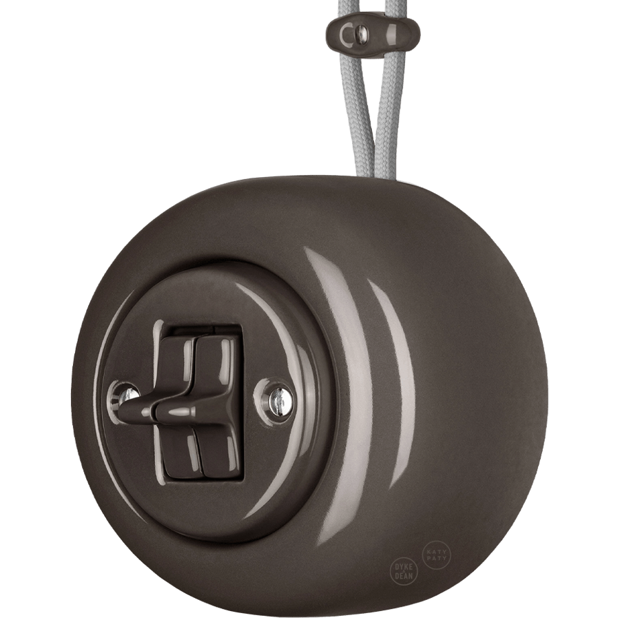 PORCELAIN ROUND SURFACE MOUNTED DOUBLE TOGGLE BUTTON SWITCH BROWN - DYKE & DEAN