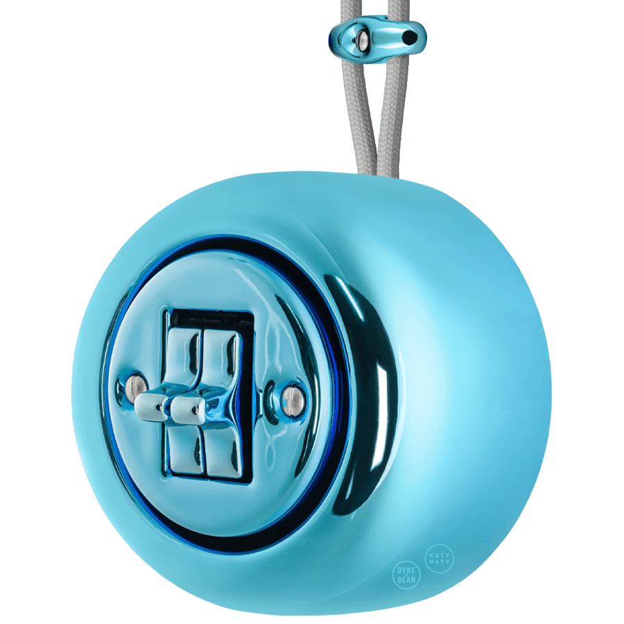 PORCELAIN ROUND SURFACE MOUNTED DOUBLE TOGGLE BUTTON SWITCH SKY BLUE - DYKE & DEAN