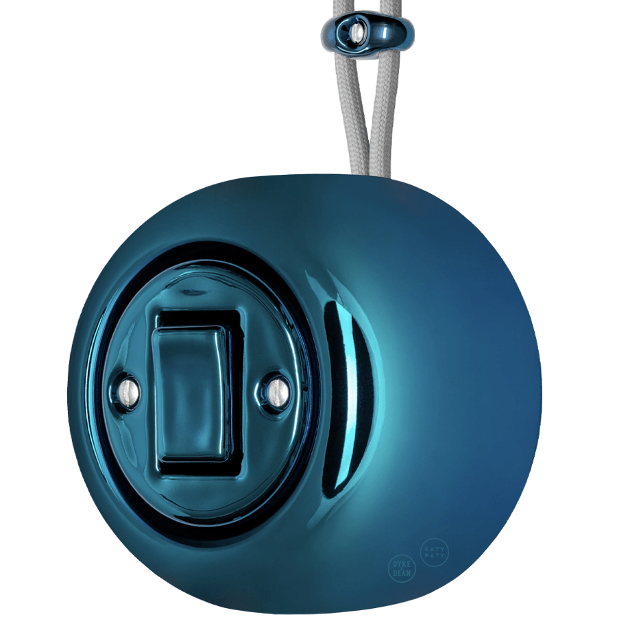 PORCELAIN ROUND SURFACE MOUNTED FAT BUTTON SWITCH DARK BLUE - DYKE & DEAN