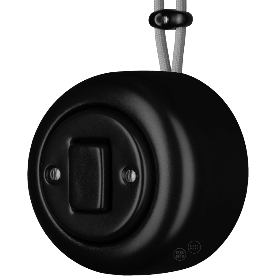 PORCELAIN ROUND SURFACE MOUNTED FAT BUTTON SWITCH MATTE BLACK - DYKE & DEAN