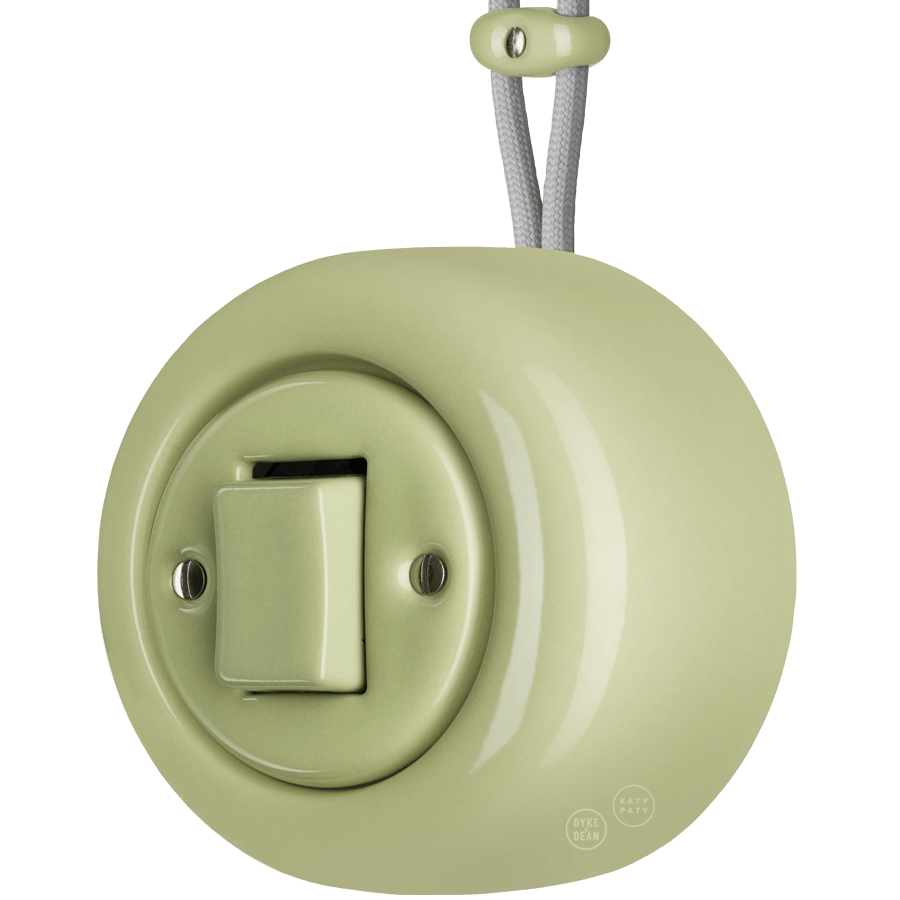 PORCELAIN ROUND SURFACE MOUNTED FAT BUTTON SWITCH MOSS GREEN - DYKE & DEAN
