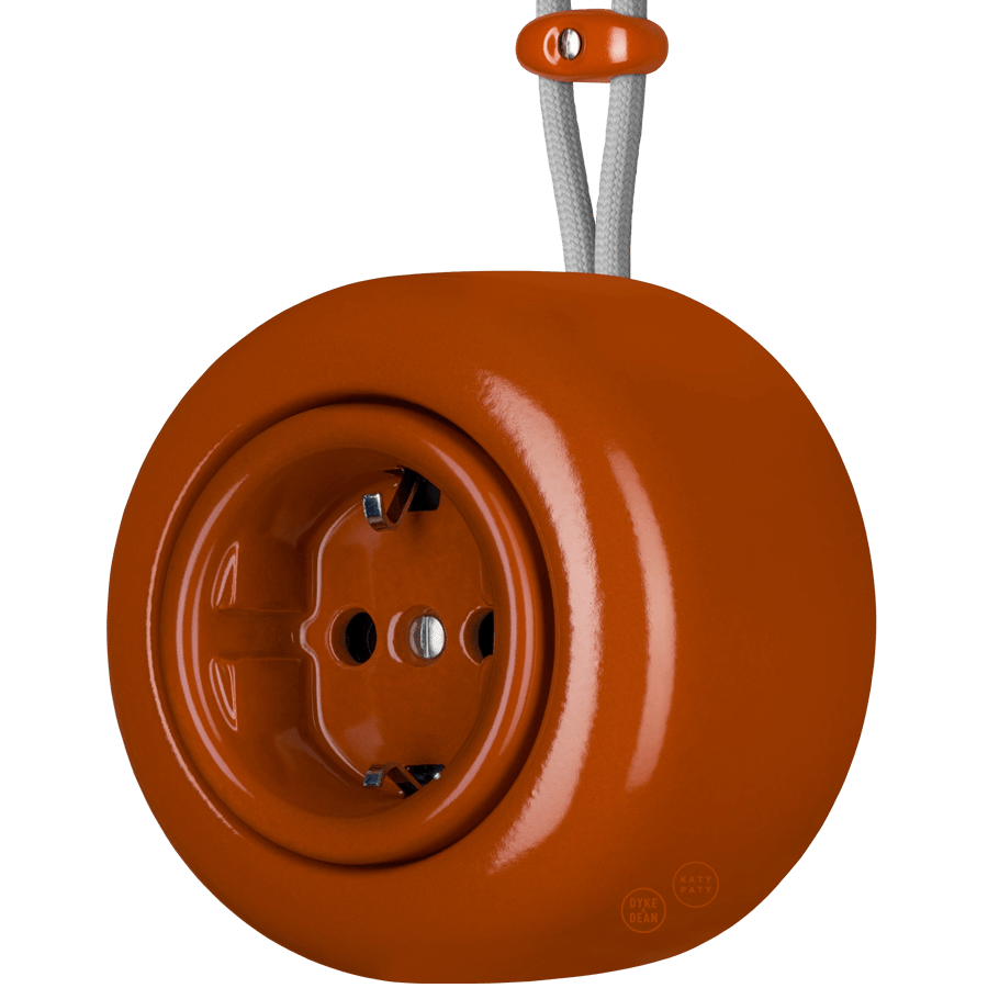 PORCELAIN ROUND SURFACE MOUNTED SCHUKO SOCKET BRICK RED - DYKE & DEAN
