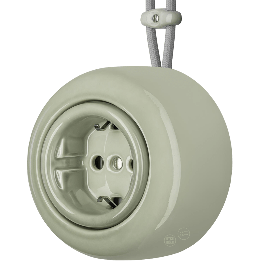 PORCELAIN ROUND SURFACE MOUNTED SCHUKO SOCKET GREY GREEN - DYKE & DEAN