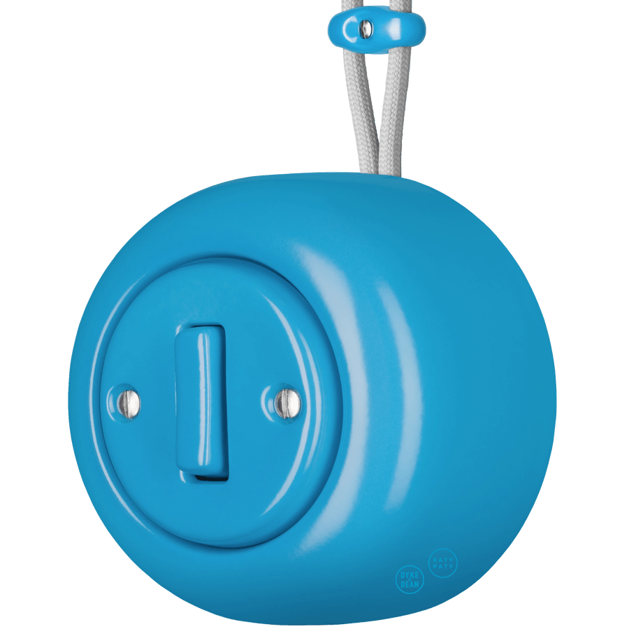 PORCELAIN ROUND SURFACE MOUNTED SLIM BUTTON SWITCH AZURE - DYKE & DEAN