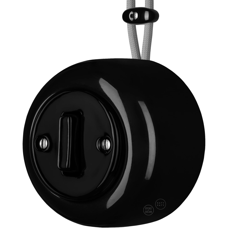 PORCELAIN ROUND SURFACE MOUNTED SLIM BUTTON SWITCH BLACK - DYKE & DEAN