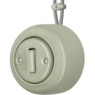 PORCELAIN ROUND SURFACE MOUNTED SLIM BUTTON SWITCH GREY GREEN - DYKE & DEAN