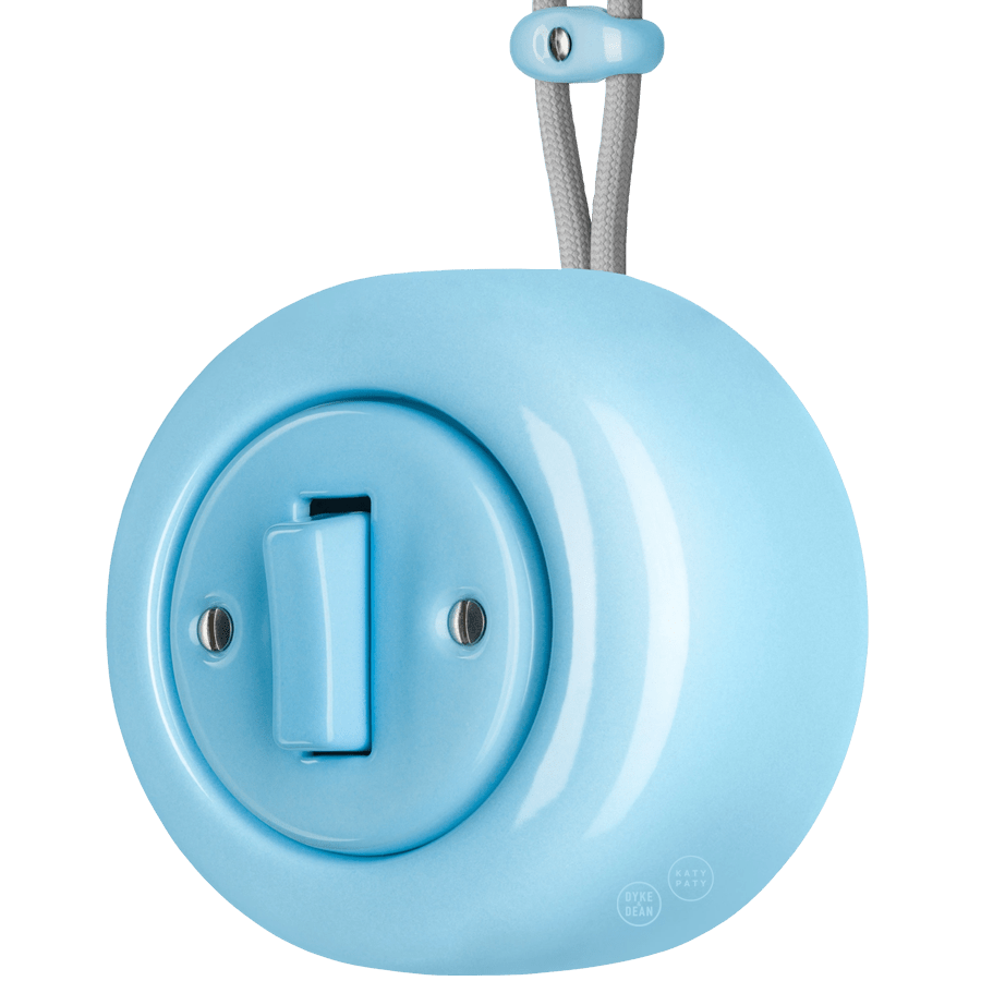 PORCELAIN ROUND SURFACE MOUNTED SLIM BUTTON SWITCH PASTEL BLUE - DYKE & DEAN