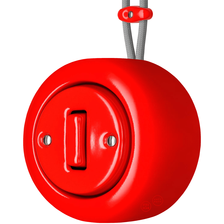 PORCELAIN ROUND SURFACE MOUNTED SLIM BUTTON SWITCH RED - DYKE & DEAN
