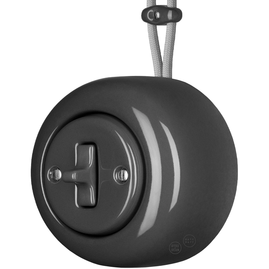 PORCELAIN ROUND SURFACE MOUNTED TOGGLE BUTTON SWITCH DARK GREY - DYKE & DEAN