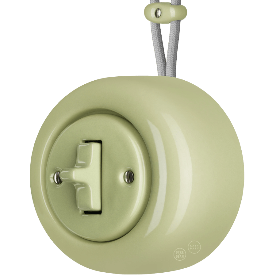 PORCELAIN ROUND SURFACE MOUNTED TOGGLE BUTTON SWITCH MOSS GREEN - DYKE & DEAN
