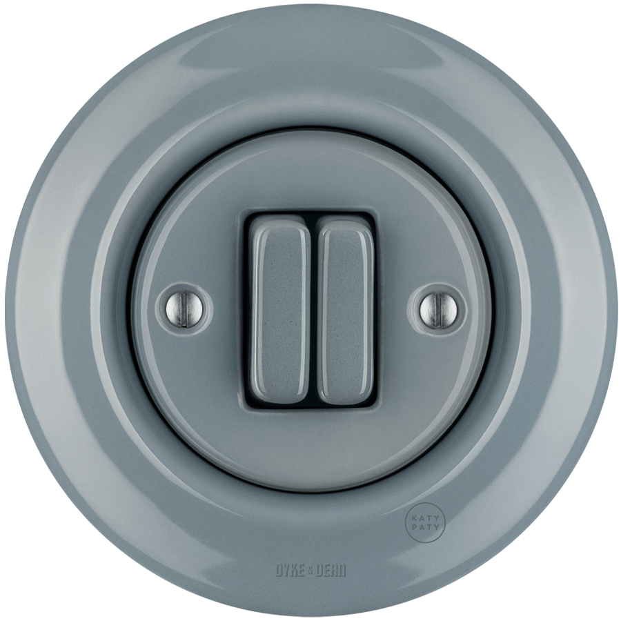 PORCELAIN WALL LIGHT SWITCH ASH GREY DOUBLE - DYKE & DEAN