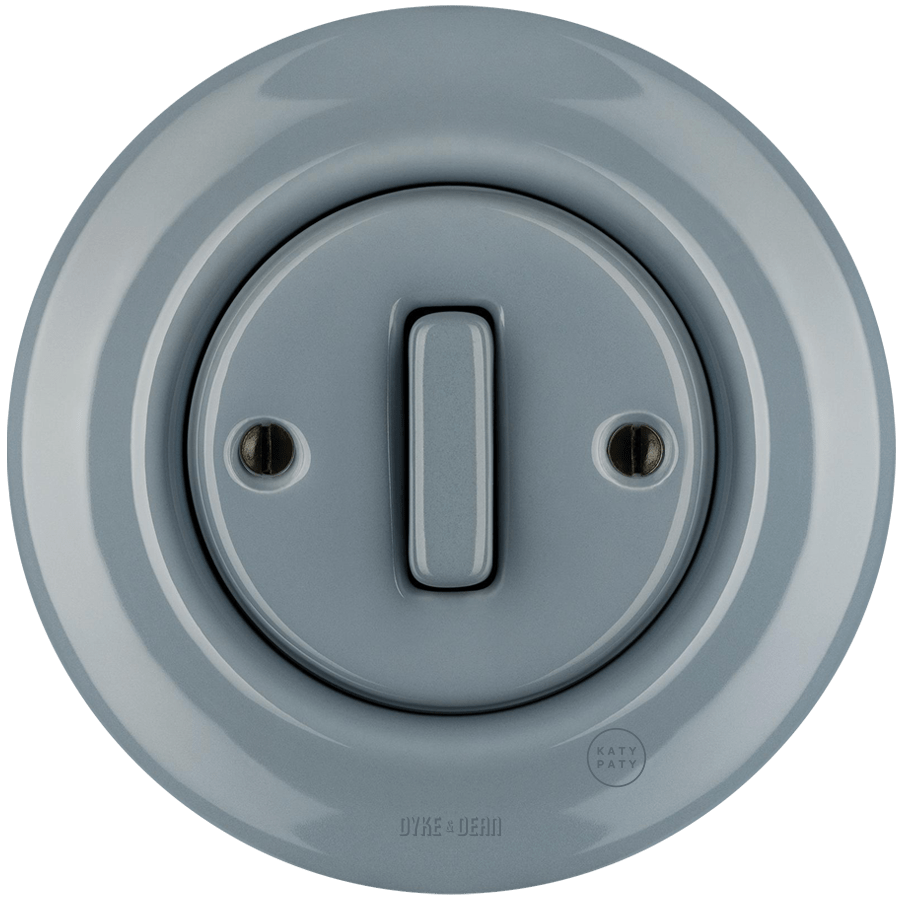 PORCELAIN WALL LIGHT SWITCH ASH GREY SLIM BUTTON - DYKE & DEAN