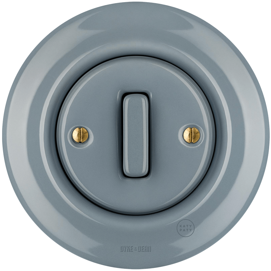 PORCELAIN WALL LIGHT SWITCH ASH GREY SLIM BUTTON - DYKE & DEAN