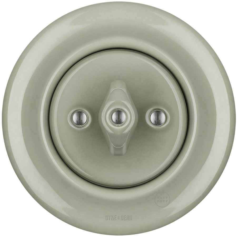PORCELAIN WALL LIGHT SWITCH GREY GREEN ROTARY - DYKE & DEAN