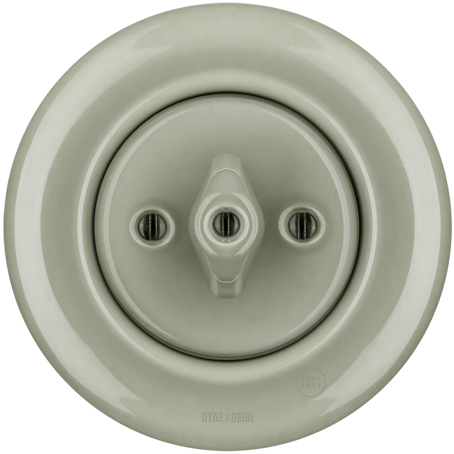 PORCELAIN WALL LIGHT SWITCH GREY GREEN ROTARY - DYKE & DEAN