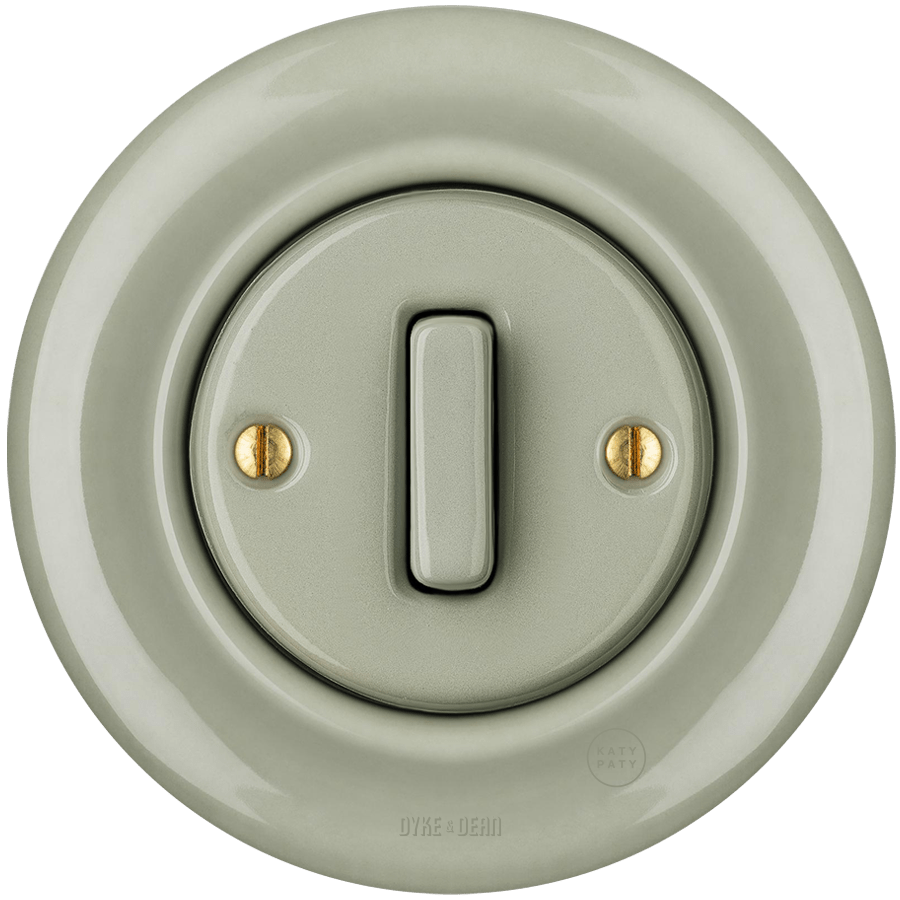 PORCELAIN WALL LIGHT SWITCH GREY GREEN SLIM BUTTON - DYKE & DEAN