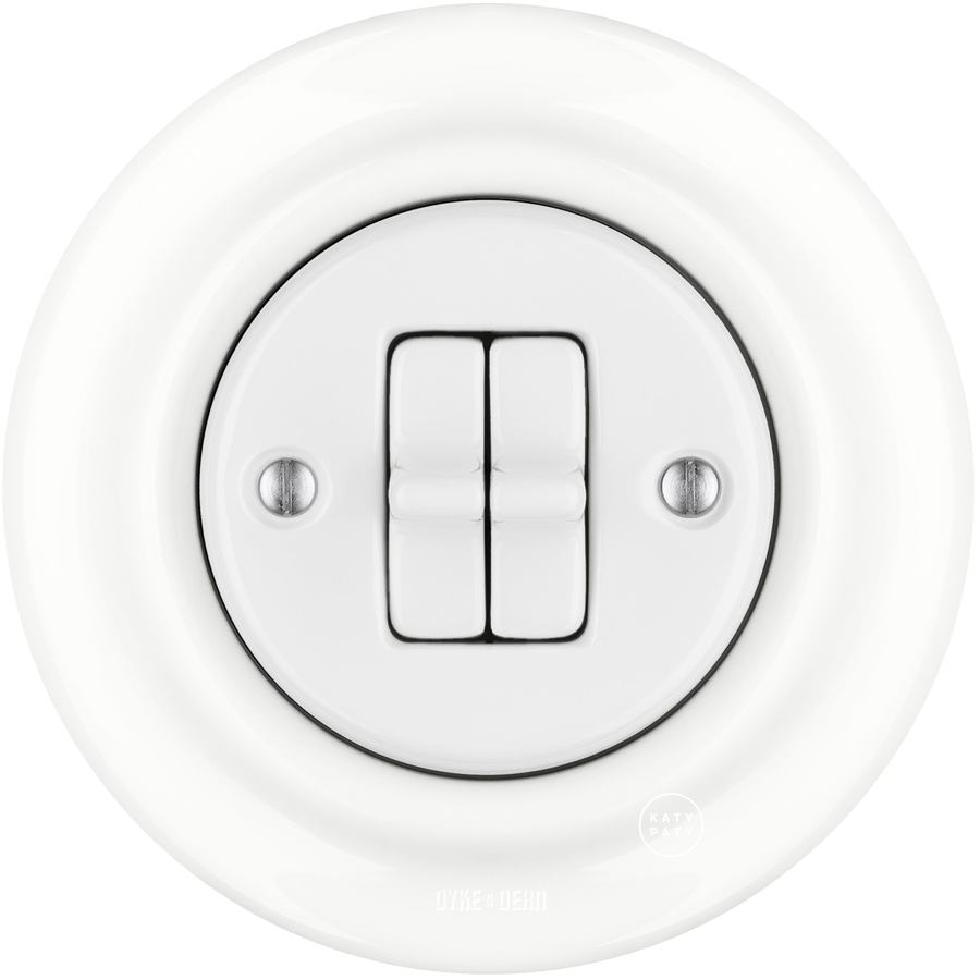 PORCELAIN WALL LIGHT SWITCH WHITE 2 TOGGLE - DYKE & DEAN