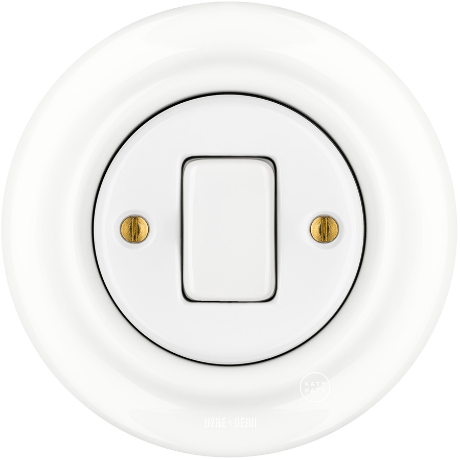 PORCELAIN WALL LIGHT SWITCH WHITE FAT BUTTON - DYKE & DEAN