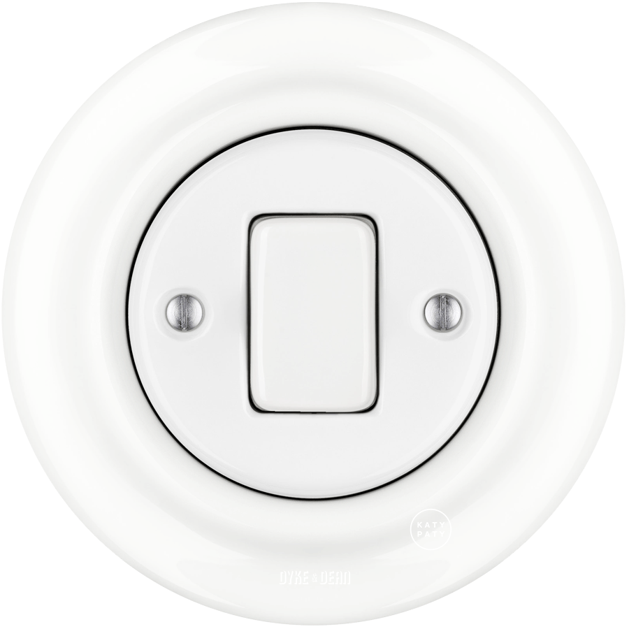 PORCELAIN WALL LIGHT SWITCH WHITE FAT BUTTON - DYKE & DEAN
