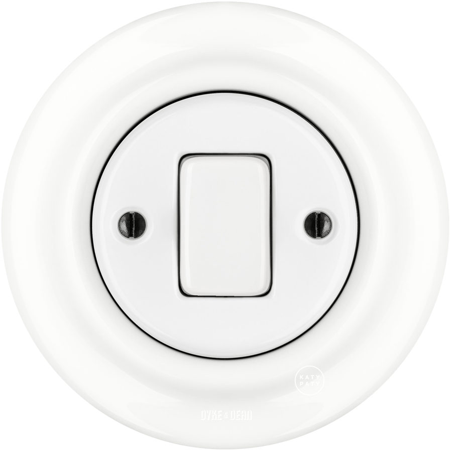 PORCELAIN WALL LIGHT SWITCH WHITE FAT BUTTON - DYKE & DEAN