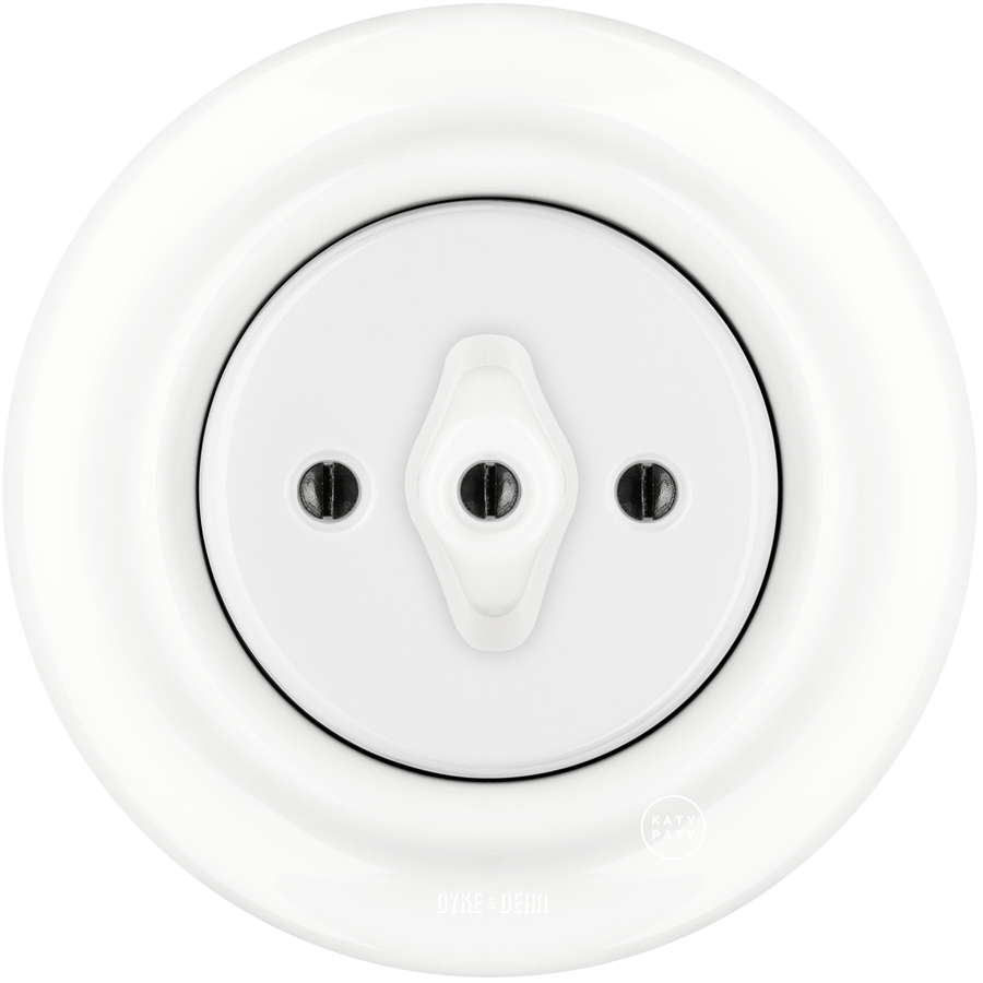 PORCELAIN WALL LIGHT SWITCH WHITE ROTARY - DYKE & DEAN