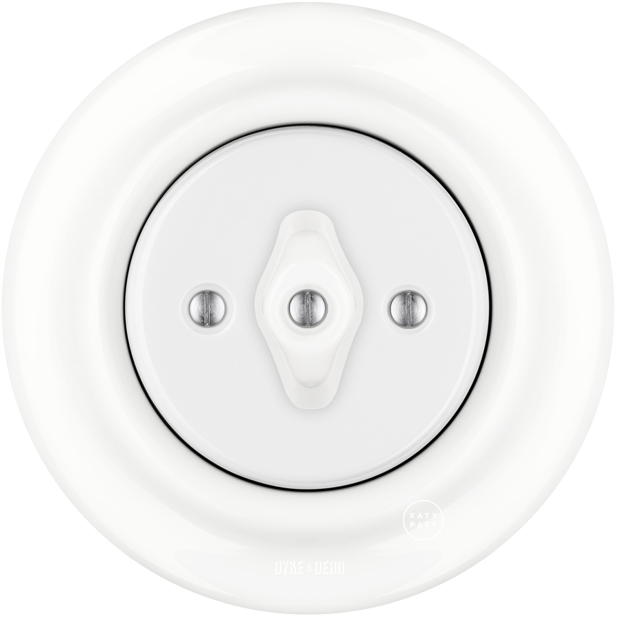 PORCELAIN WALL LIGHT SWITCH WHITE ROTARY - DYKE & DEAN