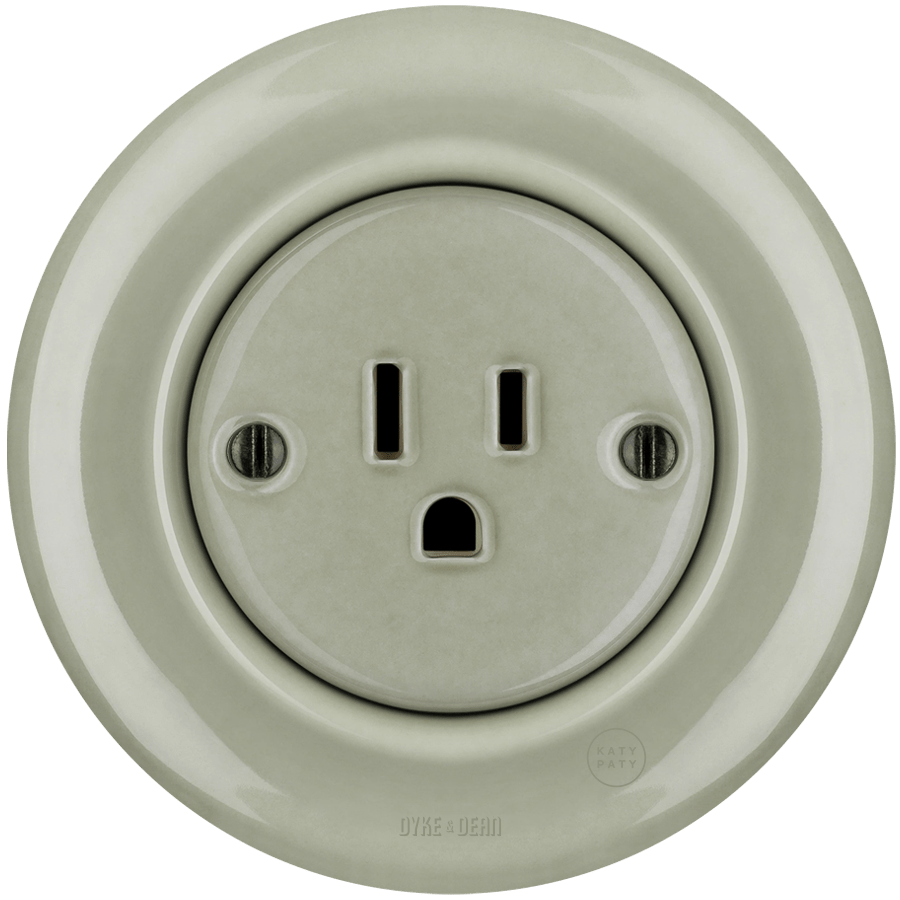 PORCELAIN WALL SOCKET GREY GREEN USA 15 AMP - DYKE & DEAN
