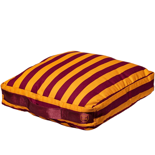 PORTABLE STRIPE BLOCK CUSHION BURGUNDY MUSTARD - DYKE & DEAN