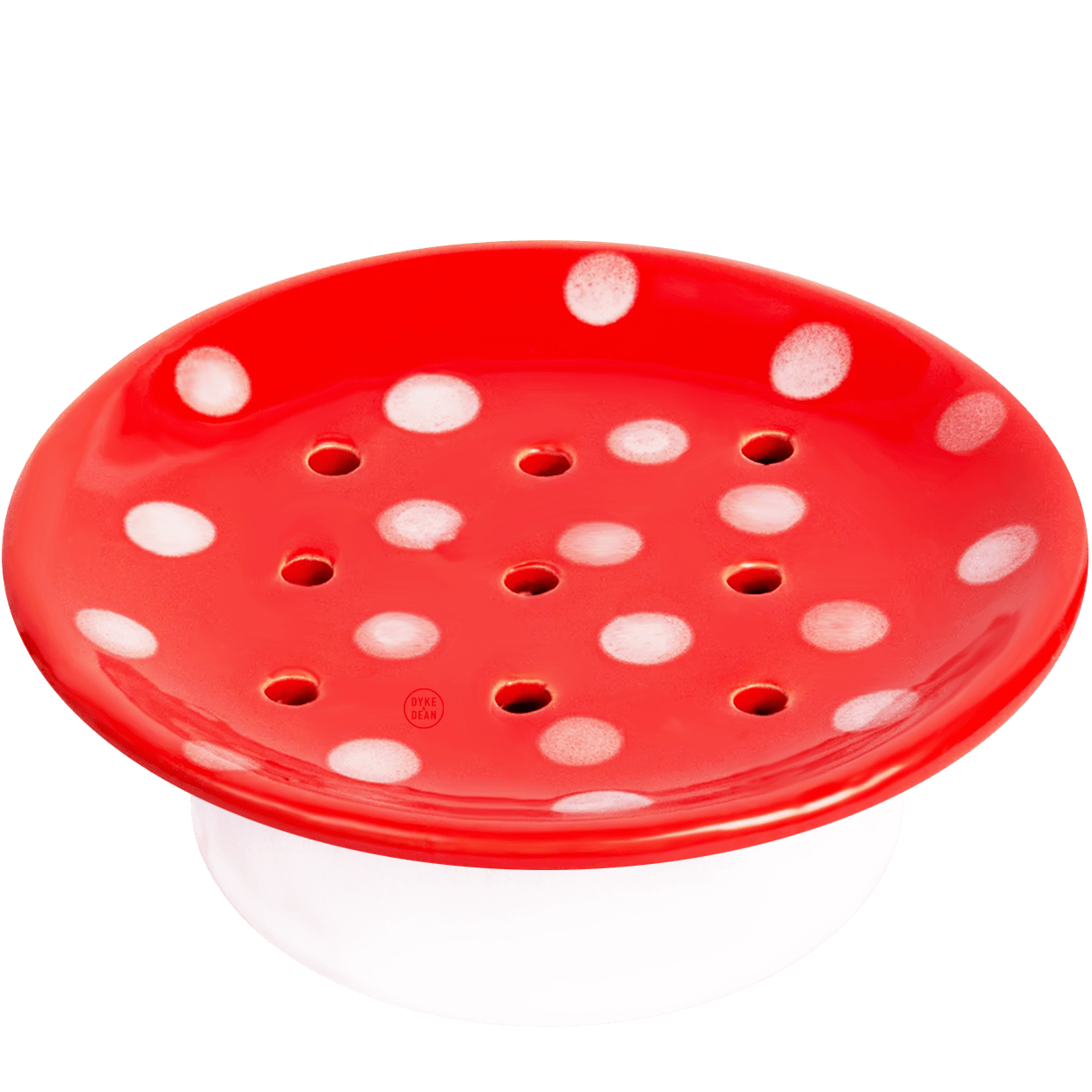 RED MUSHROOM CERAMIC SOAP DISH - DYKE & DEAN