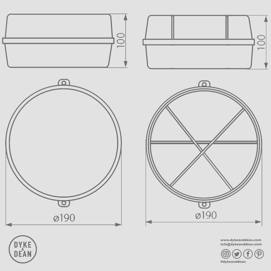 ROUND BULKHEAD BLACK DUROPLAST CLEAR GLASS - DYKE & DEAN