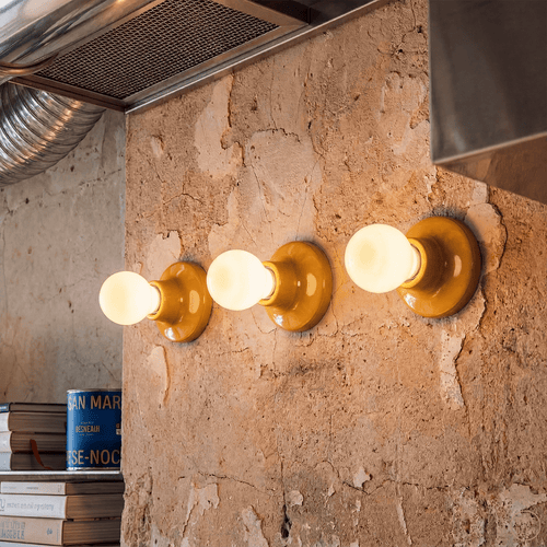 ROUND CERAMIC WALL & CEILING LAMP YELLOW ORANGE - DYKE & DEAN